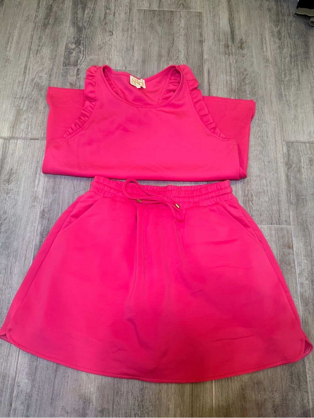 Hot Pink Ruffle Sleeve Tank and Drawstring Skirt Set